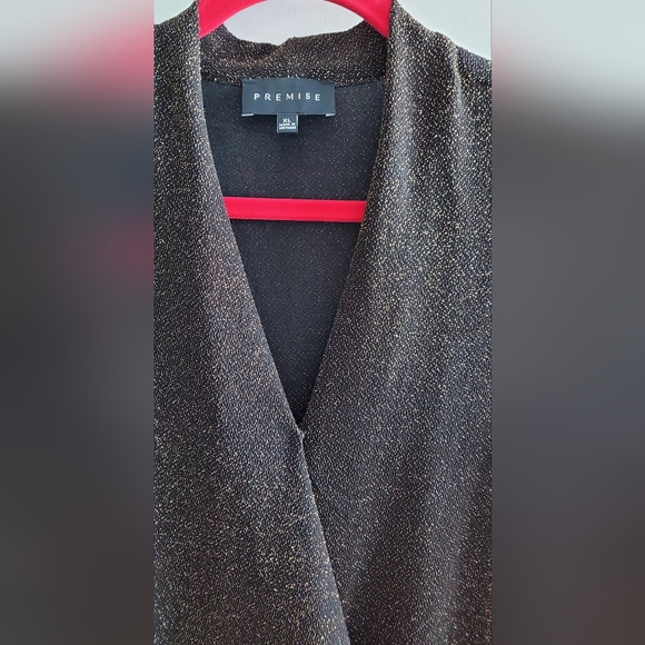 Crepe Dressy V Neck Top - Black with Gold Shimmer - Picture 4 of 7